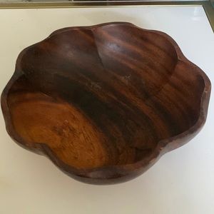 Handmade vintage scalloped edge wooden bowl